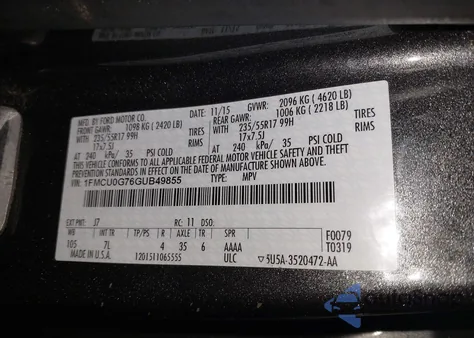 2016 Ford Escape Se from USA, damaged, VIN 1FMCU0G76GUB49855